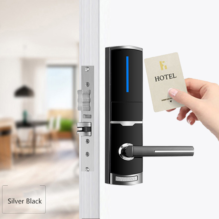 310*72mm สังกะสีซินก โรงแรม อิเล็กทรอนิกส์สมาชิกล็อคประตูด้วยบัตร RFID และกุญแจกลไก